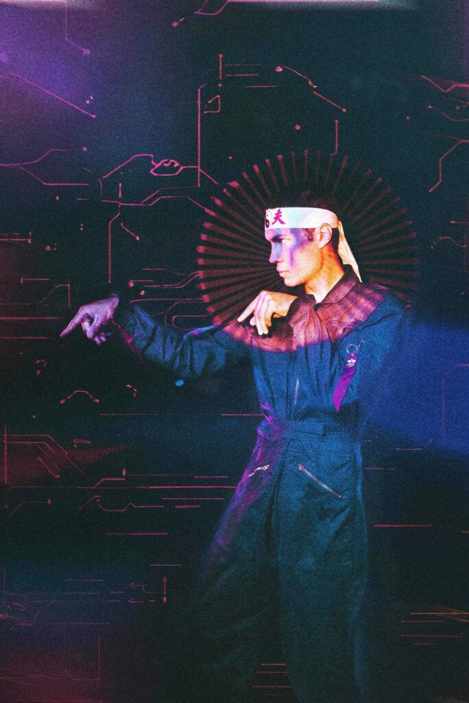 portrait de profil d'un homme dans le style kung fu futuriste